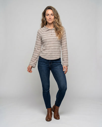Damen Lässiges Langarmshirt mit modischem Knopfleisten-Design