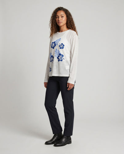Damen lässiges Longsleeve Shirt mit floralem Muster und überschnittenen Schultern
