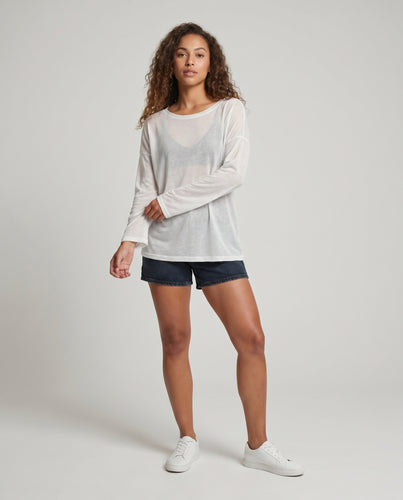 Damen lässiges Longsleeve T-Shirt mit transparentem Stoff und weichem Schnitt