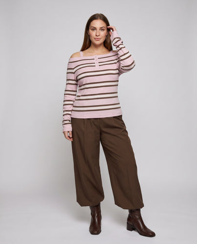 Damen Lässiges Oversized-Shirt mit breitem Streifenmuster und dekorativem Knopfverschluss