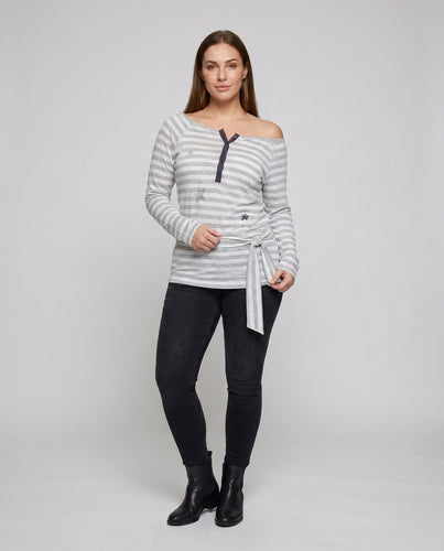 Damen Lässiges Oversized-Shirt mit verspieltem Streifenmuster und Bindegürtel