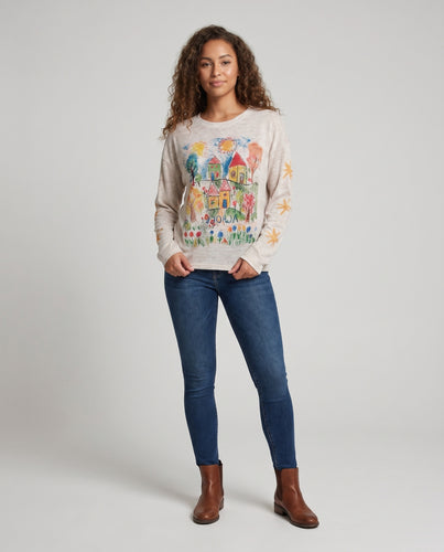 Damen lässiges Sweatshirt mit kreativem Kinderkunst-Print