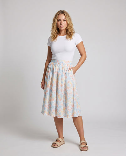 Damen Midirock mit floralem Druck und schwingendem Schnitt