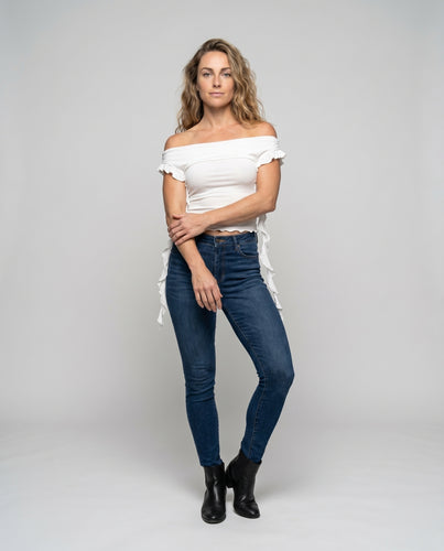 Damen Off-Shoulder Oberteil mit asymmetrischem Schnitt und raffinierten Bindebändern