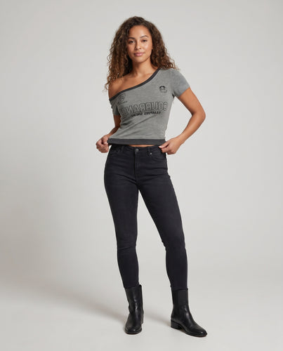 Damen Off-Shoulder T-Shirt mit kreativem Grafikdruck