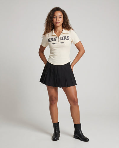 Damen Polo-Shirt mit kurzem Reißverschluss und modernem Schriftzug