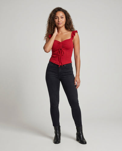 Damen Spaghetti-Träger Bluse mit Rüschendetails und figurbetontem Schnitt