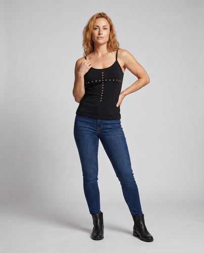 Damen Top mit modischen Nieten und schmalem Schnitt