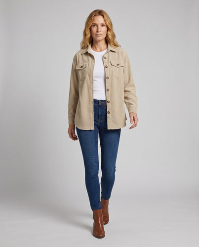 Damen Cordhemdjacke mit praktischen Taschen und knöpfigem Detail R&B