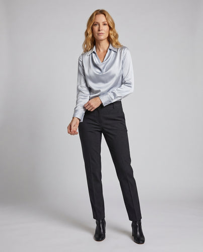 Damen Elegante Bluse mit fließendem Kragen und langen Ärmeln R&B