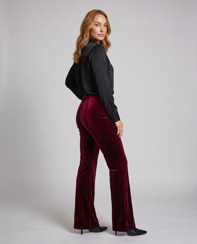 Damen Elegante Velours-Hose mit hohem Bund und weit ausgestelltem Bein R&B