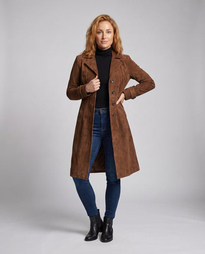 Damen Eleganter und modern geschnittener Mantel mit praktischen Taschen R&B