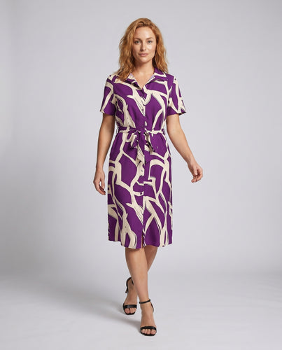 Damen Elegantes Hemdkleid mit Taillengürtel und seitlichem Schlitz R&B
