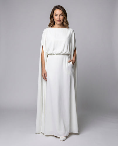 Damen Elegantes Maxikleid mit fließendem Material und Cape-Ärmeln R&B