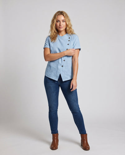 Damen Lässige Kurzarmbluse mit Knopfdetails R&B
