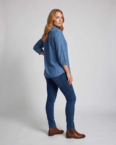 Damen Modische Bluse mit Rüschendetails und Knopfverschluss R&B