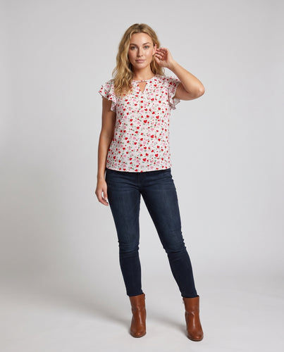 Damen Verspielte Bluse mit Herzen und voluminösen Ärmeln R&B