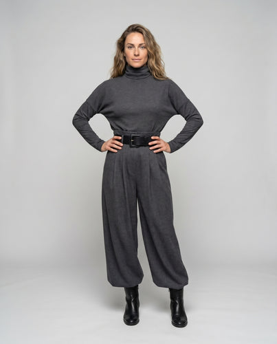 Damen Eleganter Jumpsuit mit hochgeschlossenem Kragen und schickem Taillengürtel R&B