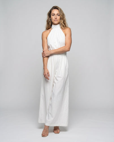 Damen Eleganter Jumpsuit mit hohem Kragen und weitem Bein R&B