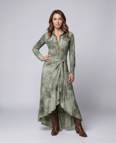 Damen Langer Hemdkleid mit asymmetrischem Saum und praktischen Taschen R&B