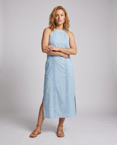 Damen Maxikleid mit hochgeschlossenem Design und verziertem Einsätzen R&B