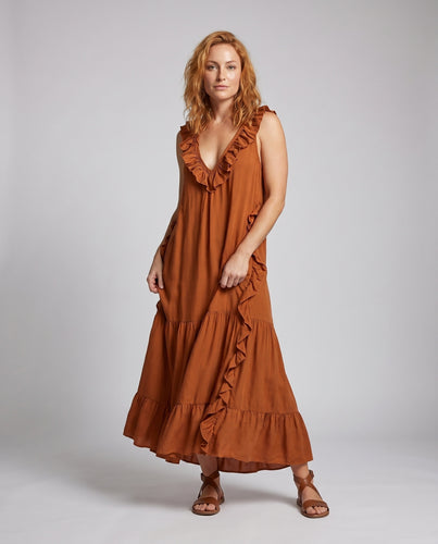 Damen Maxikleid mit Rüschendetails R&B