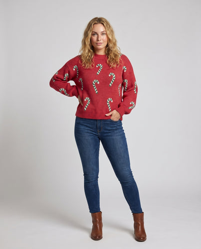 Damen Pullover mit festlichem Zuckerstangen-Motiv R&B