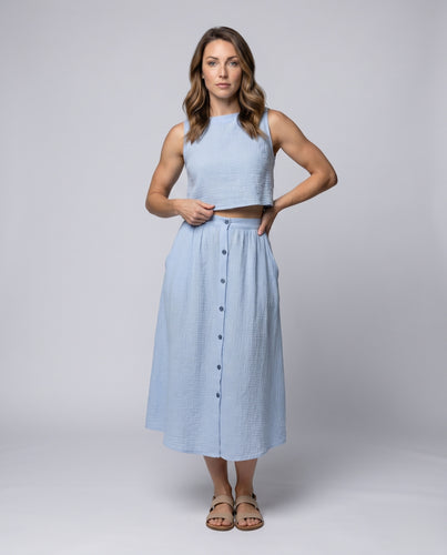 Damen Zweiteiliges Set aus luftiger Bluse und midilanger Rock R&B