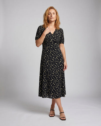 Damen Blumenkleid mit V-Ausschnitt und puffärmeln