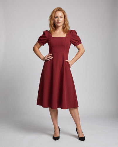 Damen Elegant geschnittenes Kleid mit Puffärmeln und Herz-Ausschnitt