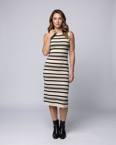 Damen elegante Jersey-Kleid mit breiten Streifen und tailliertem Schnitt