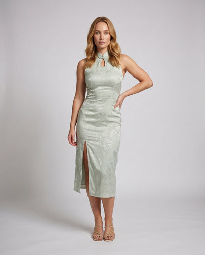 Damen Elegantes Hochgeschlossenes Kleid mit Floral-Muster und Schlitz