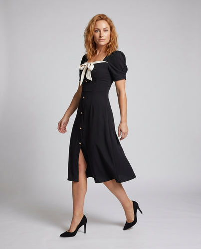 Damen Elegantes Kleid mit Puffärmeln und dekorativem Bindegürtel