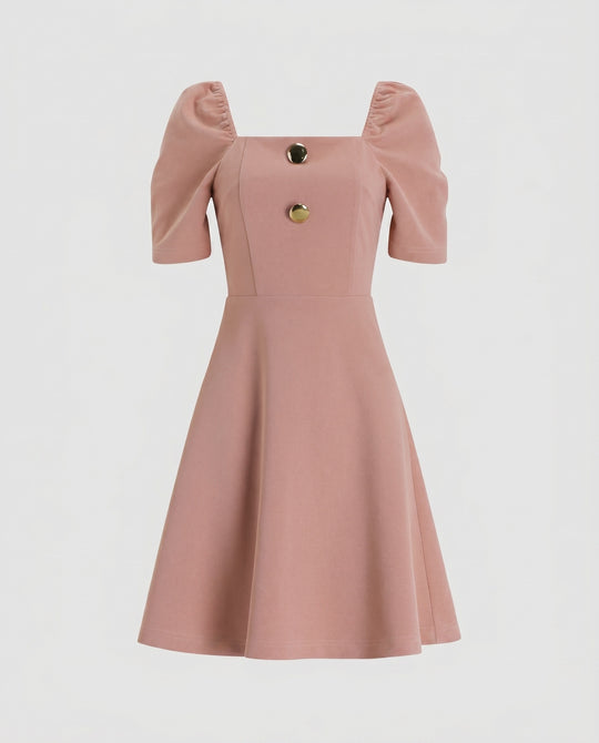 Damen Elegantes Kleid mit quadratischem Ausschnitt und Puffärmeln