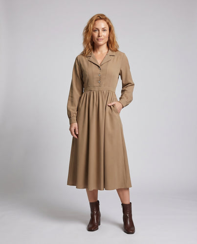 Damen elegantes Maxikleid mit Knopfleiste und tailliertem Schnitt