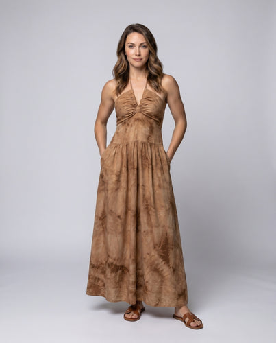 Damen Elegantes Maxikleid mit raffinierten Rüschendetails und schwingendem Saum