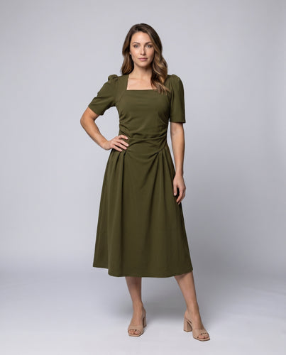 Damen Elegantes Maxikleid mit Raffung und schickem Quadrat-Ausschnitt