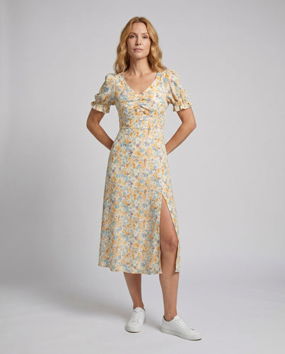 Damen Elegantes Sommerkleid mit V-Ausschnitt und fließendem Saum