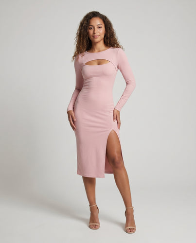 Damen figurbetontes Kleid mit Seitenschlitz und Ausschnitt