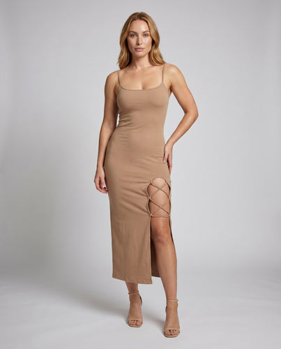 Damen figurbetontes Maxikleid mit Schlitzdetails und Spaghetti-Trägern