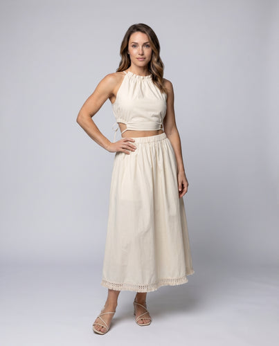 Damen Langarm Maxikleid mit zarten Rüschendetails und verspieltem Schnitt