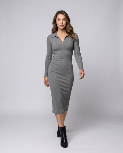 Damen Langarmkleid mit schickem Polo-Kragen und seitlichem Schlitz