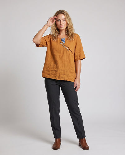 Damen lässige Leinenbluse mit Schmuckknopf