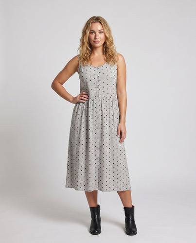 Damen Lässiges, gepunktetes Maxikleid mit elastischem Taillenbund