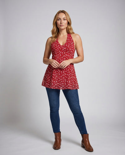 Damen lässiges Spaghettiträgershirt mit floralem Muster