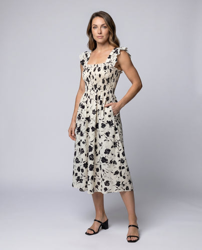 Damen Maxikleid mit floralem Design und Rüschendetails