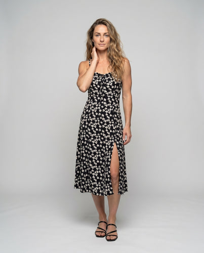 Damen Maxikleid mit floralem Muster und seitlichem Schlitz