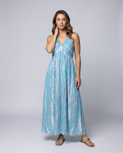 Damen Maxikleid mit schmalen Spaghetti-Trägern und raffiniertem Raffungseffekt