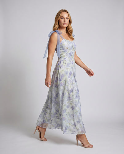 Damen Maxikleid mit zarten Schulterbändern und floralem Druck
