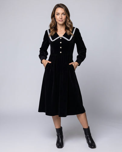 Damen Midi-Kleid mit modischem Kragen und Knopfleiste